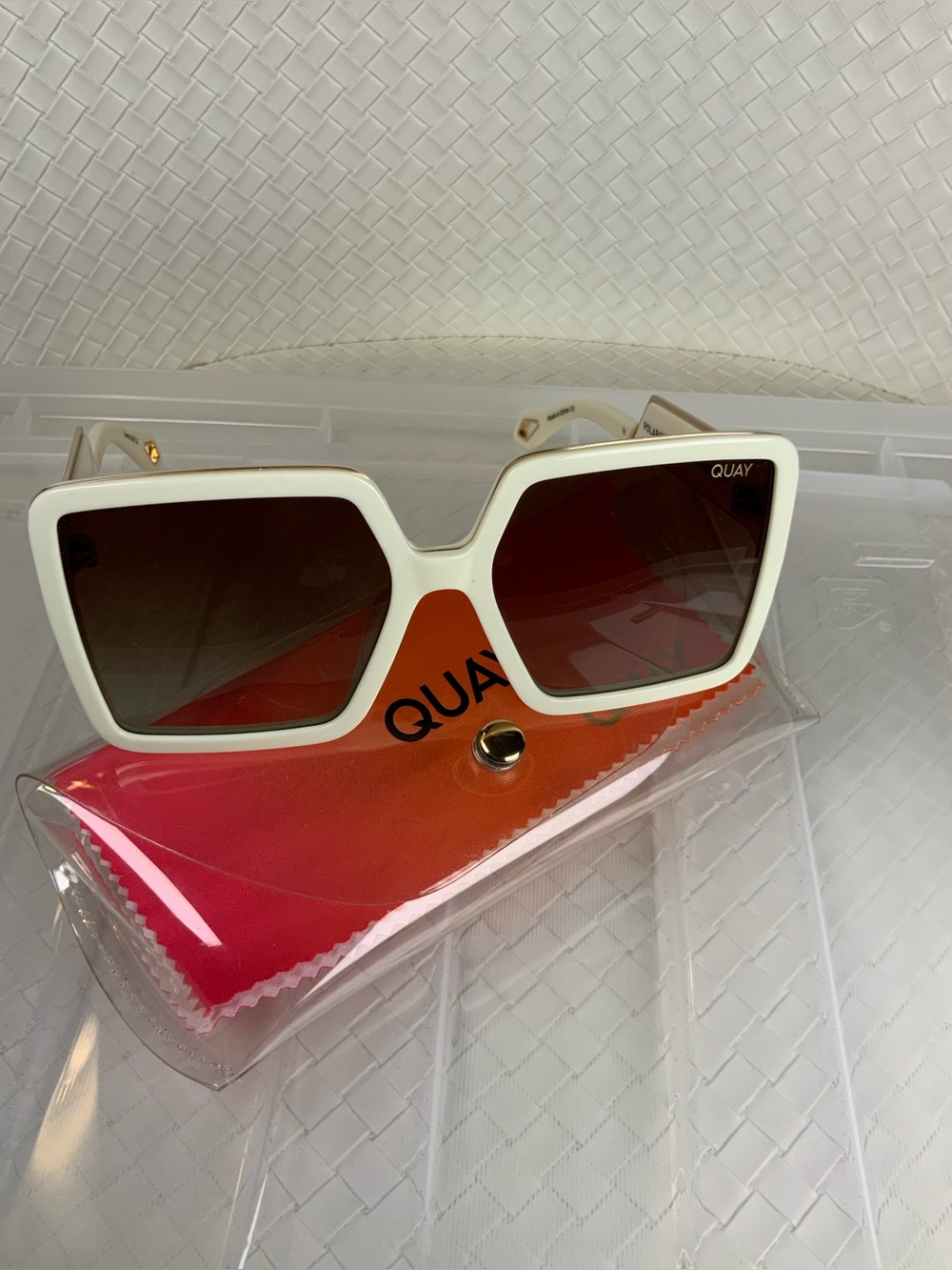 Quay Australia Cream Square Frame Sunglasses with Brown Gradient Lenses